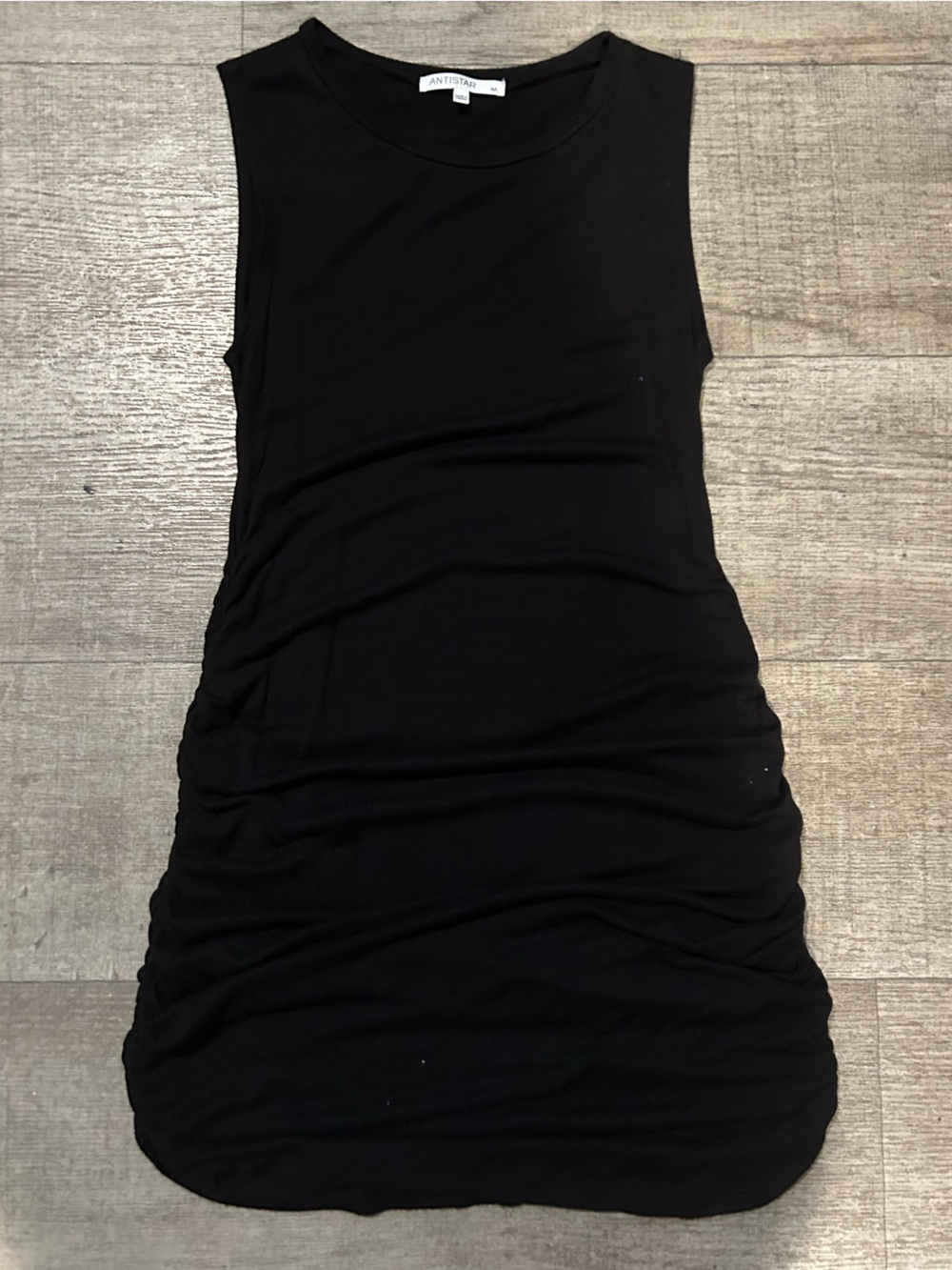 Antistar Black Sleeveless Ruched Mini Dress